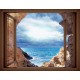 Wallpapers mural window view with sea and cliffs - 3 colours Wallpapers mural window view with sea and cliffs - 3 colours