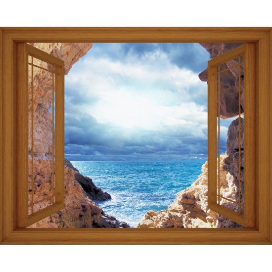 Wallpapers mural window view with sea and cliffs - 3 colours Wallpapers mural window view with sea and cliffs - 3 colours