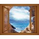 Wallpapers mural window view with sea and cliffs - 3 colours Wallpapers mural window view with sea and cliffs - 3 colours