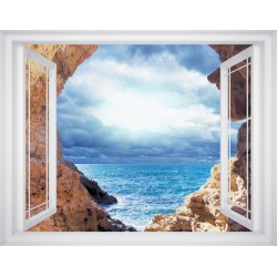 Wallpapers mural window view with sea and cliffs - 3 colours