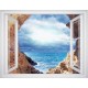 Wallpapers mural window view with sea and cliffs - 3 colours Wallpapers mural window view with sea and cliffs - 3 colours