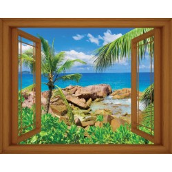 Wallpapers mural window view with sea and palms - 3 colours