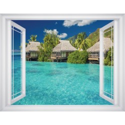 Wallpapers mural window view of tropical summer houses and sea 2 - 3 colours