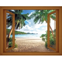 Wallpapers mural window view with sea and palms 3 - 3 colours