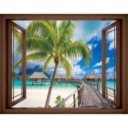 Wallpapers mural window view with sea and a bridge - 3 colours