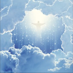 Wallpaper Mural cosmic abstraction with clouds and Jesus Christ ceiling