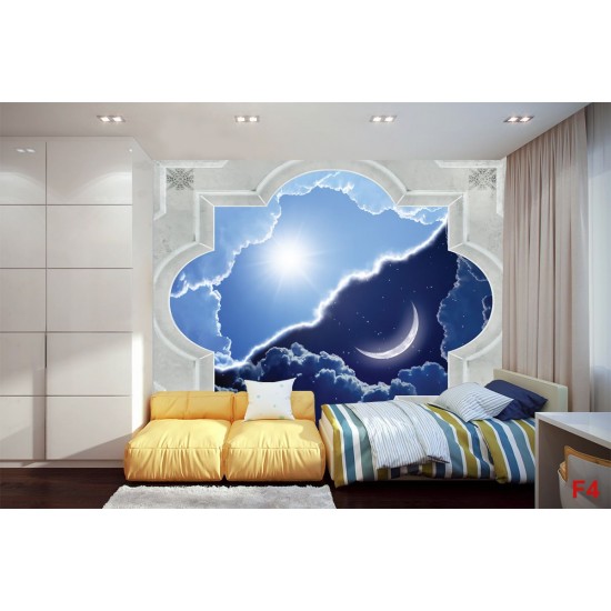 Wallpaper classic frame viwe of night and day sky Wallpaper classic frame viwe of night and day sky