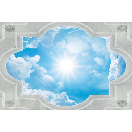 Wallpaper classic frame ceiling with sky and sun