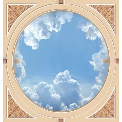Wallpaper oval ornament for ceiling with sky