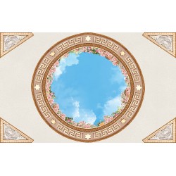 Wallpaper sphere with roses and a sky for ceiling ornaments