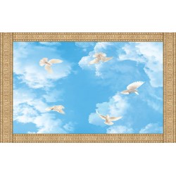 Wallpaper ornament for ceiling with sky and pigeons