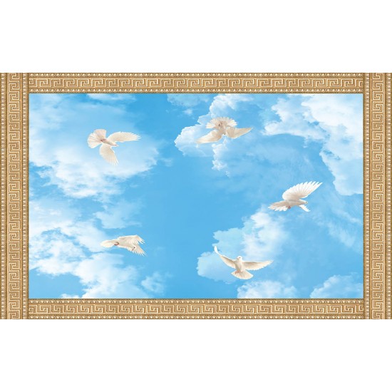 Wallpaper ornament for ceiling with sky and pigeons