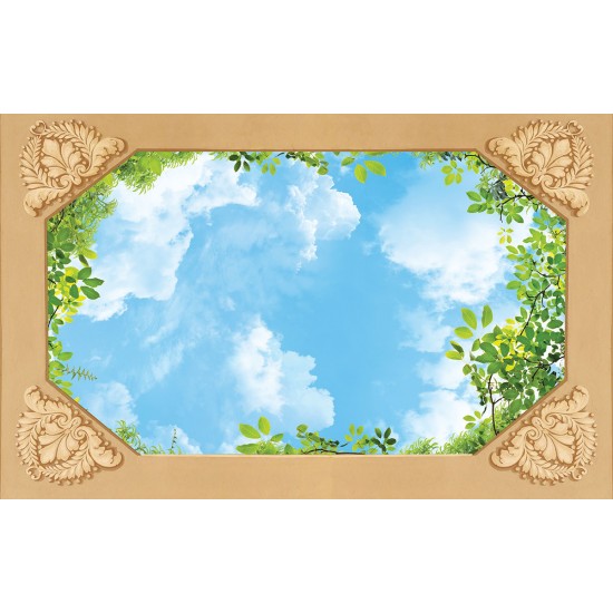Wallpaper for ceiling with sky and green leaves Wallpaper for ceiling with sky and green leaves