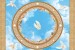 Wallpaper sphere with roses and pigeons sky for ceiling ornaments