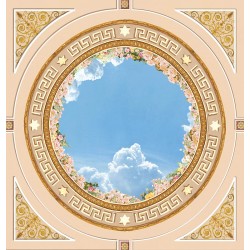 Wallpaper oval ornament for ceiling with sky with roses