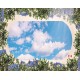 Photo Wallpaper ceiling with 3d effect and oval frame