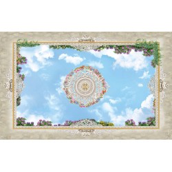 Photo Wallpaper ceiling with 3d effect sky and ornaments