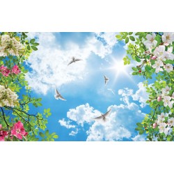 Photo wallpaper sky with pigeons and spring color decoration Photo wallpaper sky with pigeons and spring color decoration