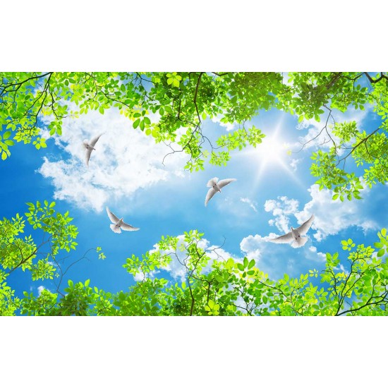 Photo wallpaper for sky ceiling and green twigs Photo wallpaper for sky ceiling and green twigs