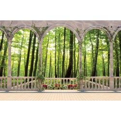 Photo mural terrace with  flowers green forest 