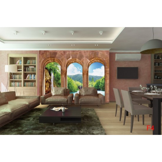 Wallpapers mural waterfall views across antique columns Wallpapers mural waterfall views across antique columns