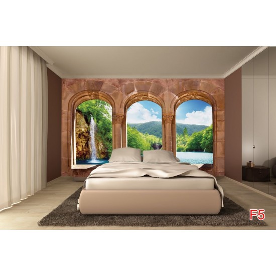 Wallpapers mural waterfall views across antique columns Wallpapers mural waterfall views across antique columns
