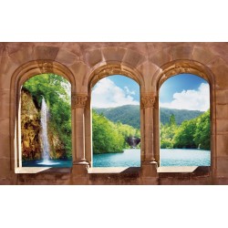 Wallpapers mural waterfall views across antique columns 