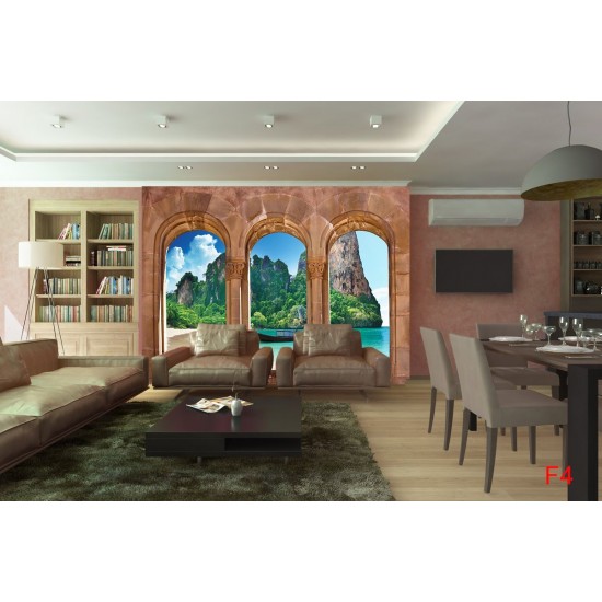 Wallpapers mural sea views across antique columns 