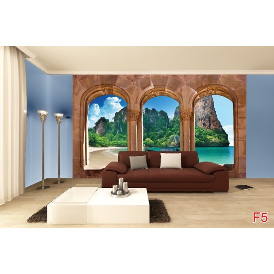 Wallpapers mural sea views across antique columns 