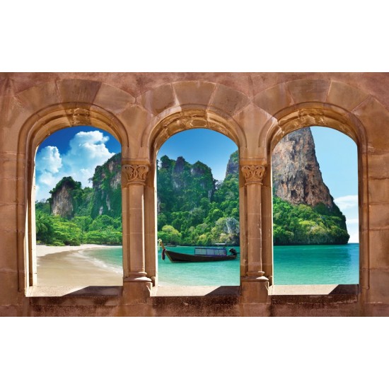 Wallpapers mural sea views across antique columns 