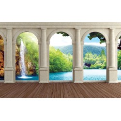 Wallpapers mural terrace view trough columns of tropical waterfall