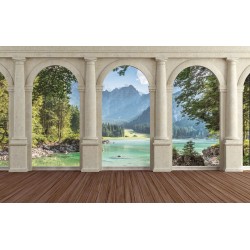 Wallpapers mural view through columns of a mountain river