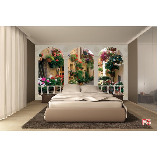 Wallpapers mural terrace overlooking ornaments retro street