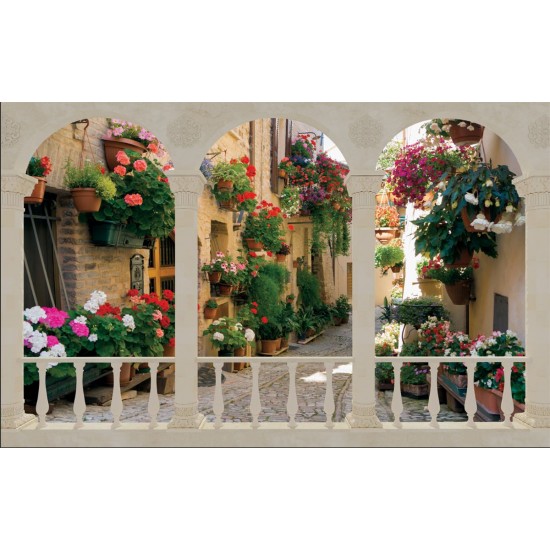 Wallpapers mural terrace overlooking ornaments retro street