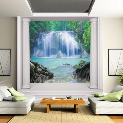 Wallpapers mural classic columns with a beautiful waterfall