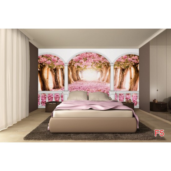 Wallpapers mural terrace view with pink trees