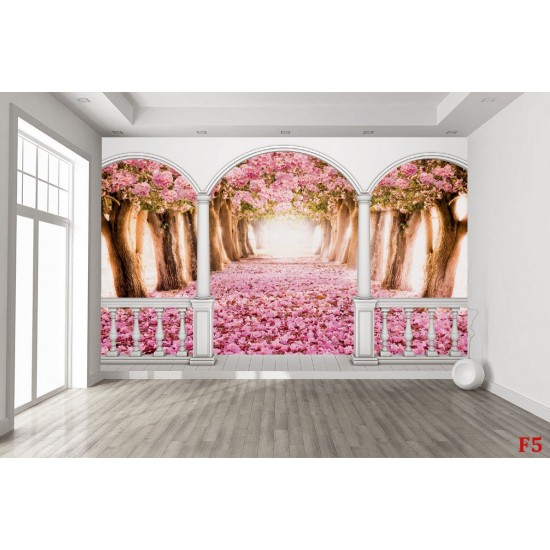 Wallpapers mural terrace view with pink trees