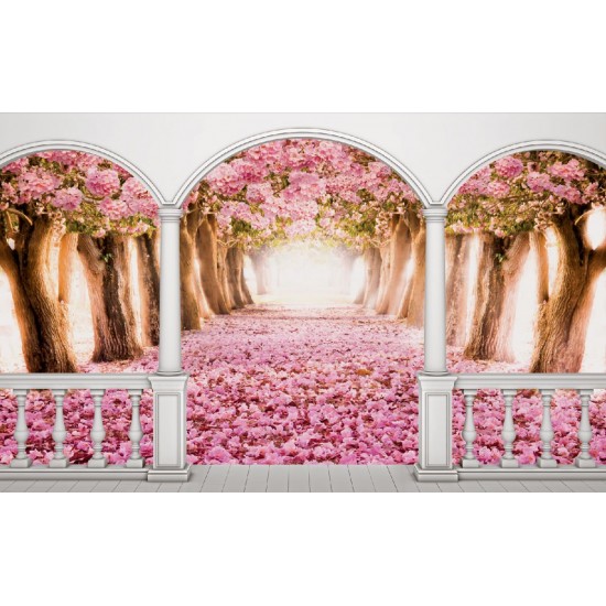 Wallpapers mural terrace view with pink trees