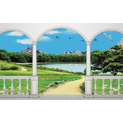 Wallpaper 3D beautiful lake view terrace