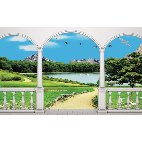 Wallpaper 3D beautiful lake view terrace
