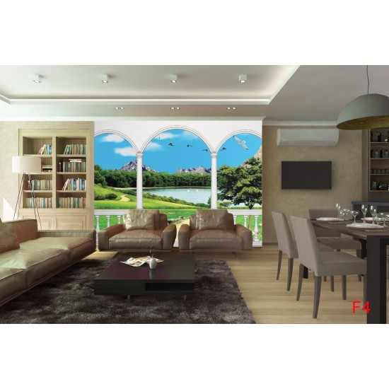 Wallpaper 3D beautiful lake view terrace