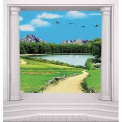 wallpaper with columns lake view