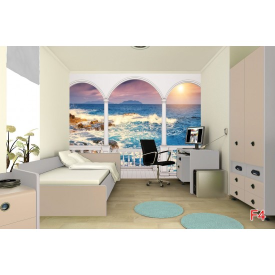 Wallpaper seashore with waves in sunset terrace view Wallpaper seashore with waves in sunset terrace view