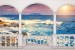 Wallpaper seashore with waves in sunset terrace view