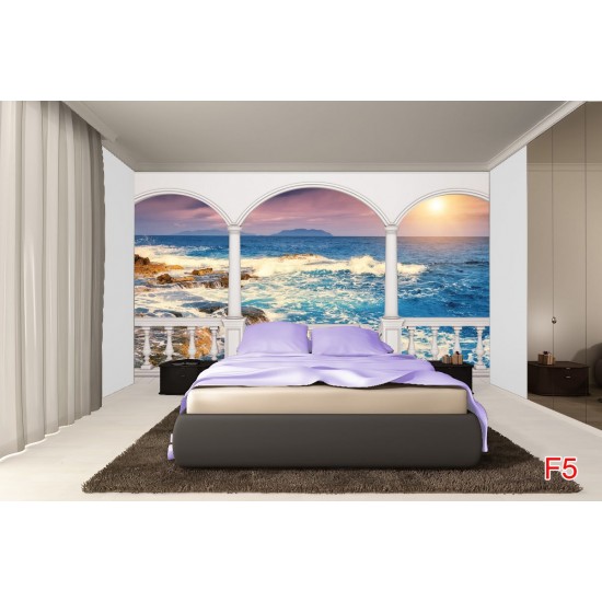 Wallpaper seashore with waves in sunset terrace view Wallpaper seashore with waves in sunset terrace view