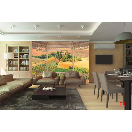 Photo mural beautiful Toscana woоdеn terrace view 