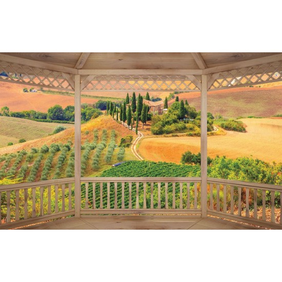 Photo mural beautiful Toscana woоdеn terrace view 