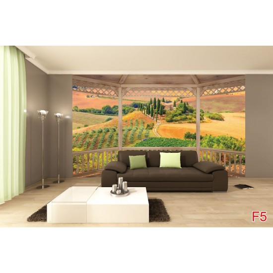 Photo mural beautiful Toscana woоdеn terrace view 