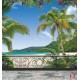Wallpapers mural 3d view terrace with palm trees and lilac Wallpapers mural 3d view terrace with palm trees and lilac