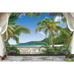 Wallpapers mural 3d view terrace with palm trees and lilac